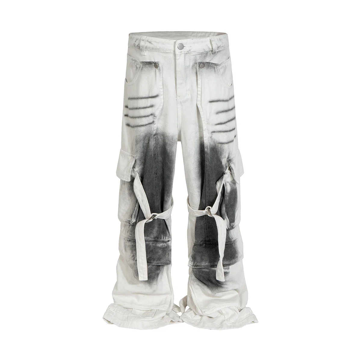 

White Splashed Ink Distressed Jeans for Men streetwear Multi-pockets Baggy Cargo Pants Oversize Ropa Hombre Loose Denim Trousers