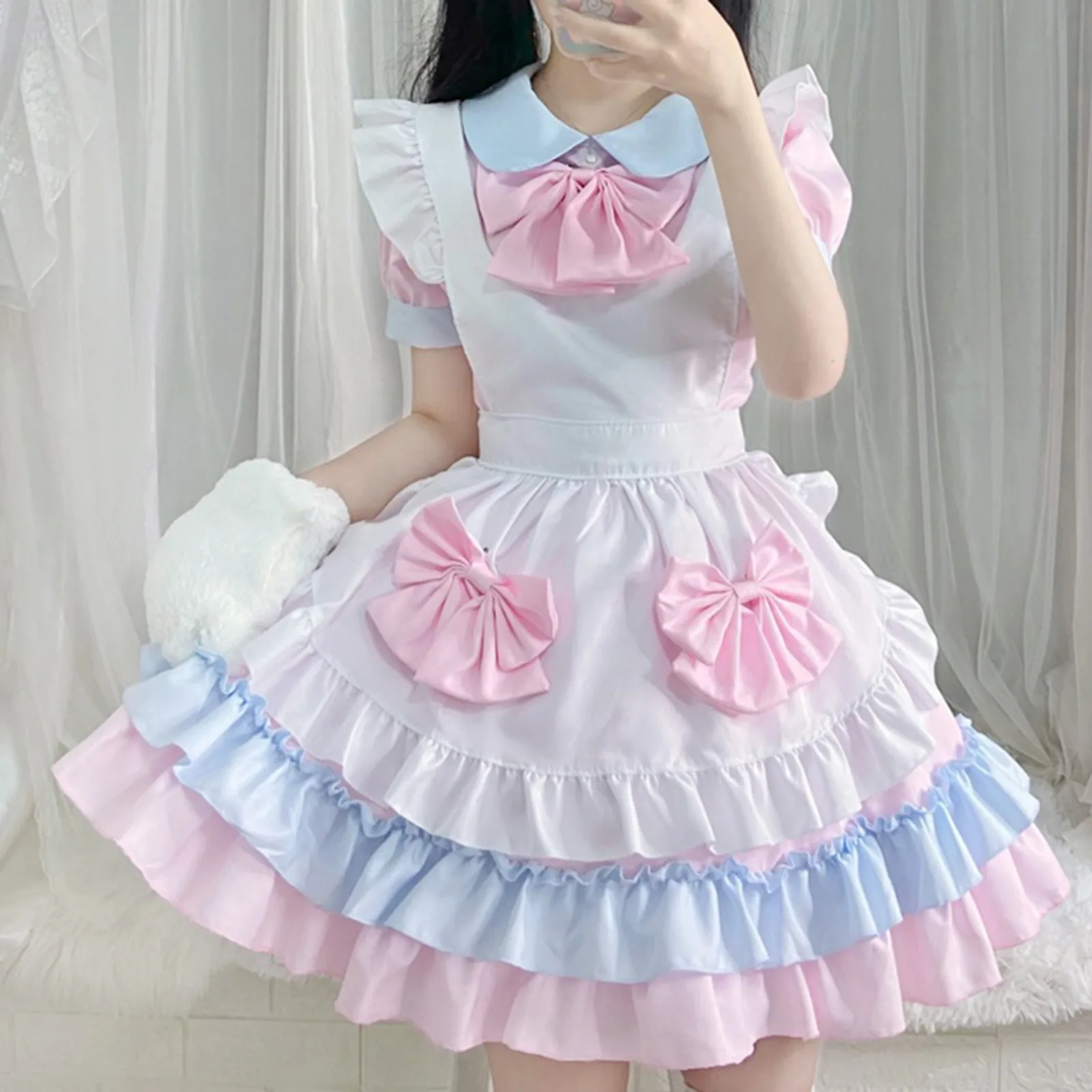 Pink Cat Maid Costume Cosplay Anime Cosplay Lolita Soft Girl Dress Loli Maid High Waisted Uniform Halloween Carnival Outfit