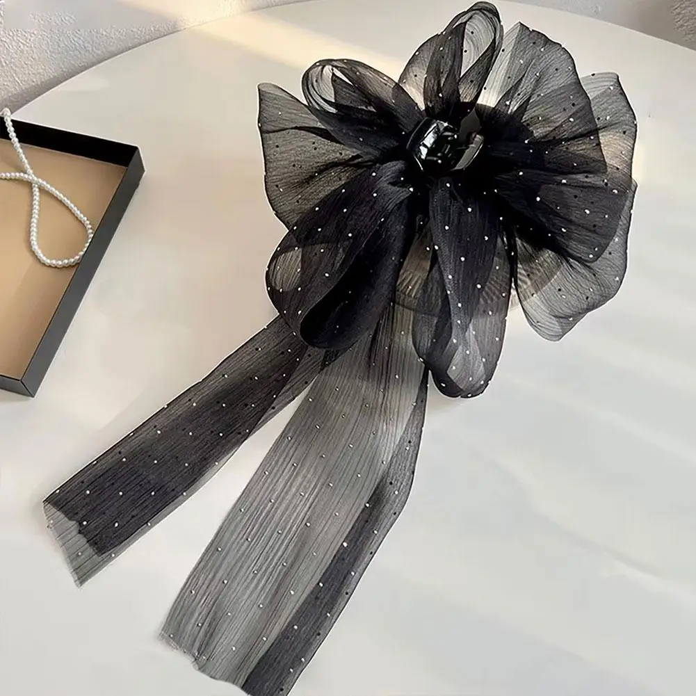 Clip artiglio per capelli con fiocco in rete grande dolce elegante semplice forcina per capelli donna coda di cavallo Clip per granchio nastro per ragazze accessori per capelli antiscivolo