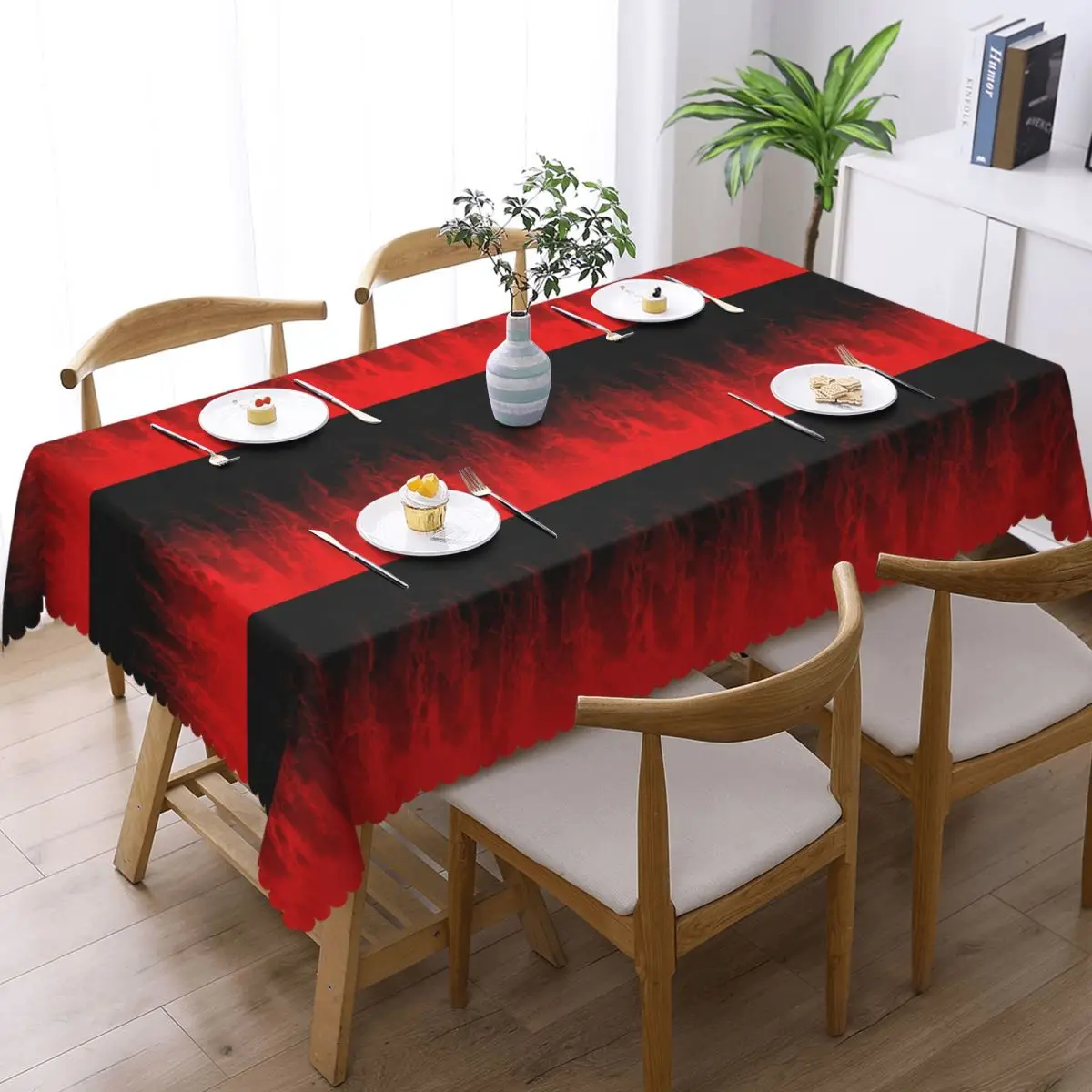 Red Fire Flame Customized Rectangular Tablecloth Waterproof Table Cover for Festival Party Decorations Table Cloth