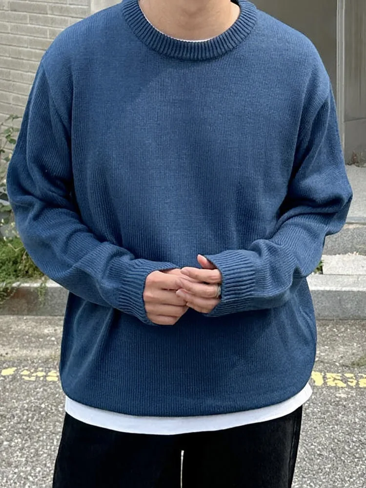 

Men's Color Knitted Sweater Winter round Ne Warm Faionable Teenager Couple's Knitwear Casual Loose Fit Long Sve