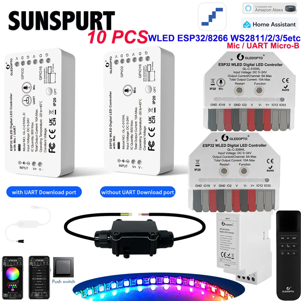 

GLEDOPTO ESP32 Mini WLED LED Controller with Mic DIY Music Dynamic Modes Digital WS2811 WS2812 SK6812 TM1814 WS2813 WS2815 Strip