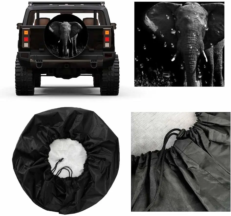 African Elephant Spare Tire Cover Animal Wildlife Face Head Portrait Water Universal Wheel Protectors Camper Tire Covers