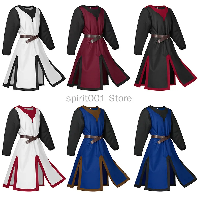 

Men Medieval Costume Tunic Slit Stitching Men's Top Cosplay Costumes Halloween Prium Days Holiday Cosplay Top No Belt