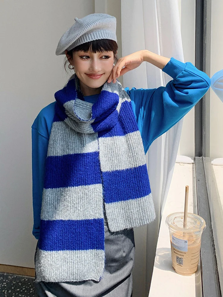 New 2023 Knitted Women Scarf Winter Ladies Vintage Striped Scarves Pashmina Mujer Foulard Bufandas Wrap Shawls Unisex Men Pareo