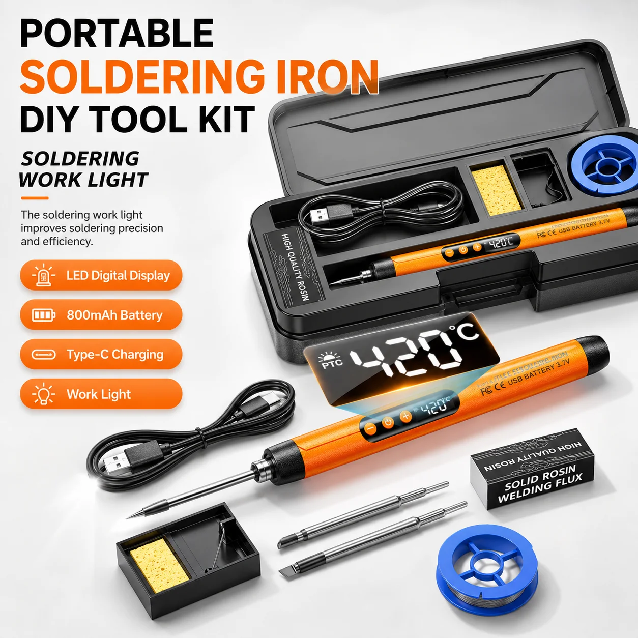 Portable Intelligent Soldering Iron With LED Display 800mAh Battery Type-C Charging Adjustable Temperature Welding Tool For DIY