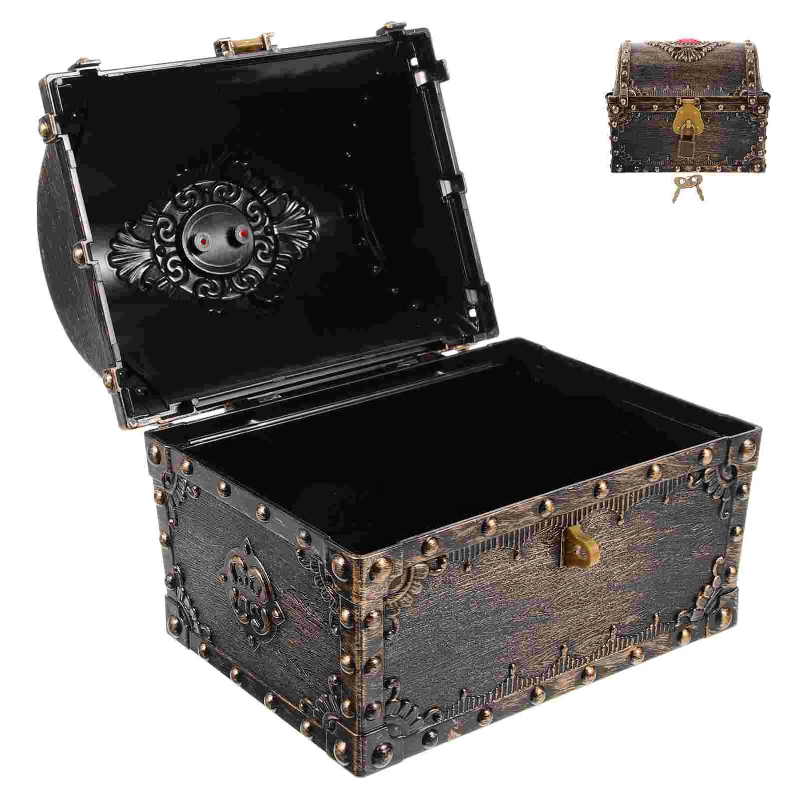 

Pirate Treasure Hunting Box Children's Retro Storage Creative Gemstone Gold Coin Props Wooden Chest Velvet Toy Decorate Tibetan