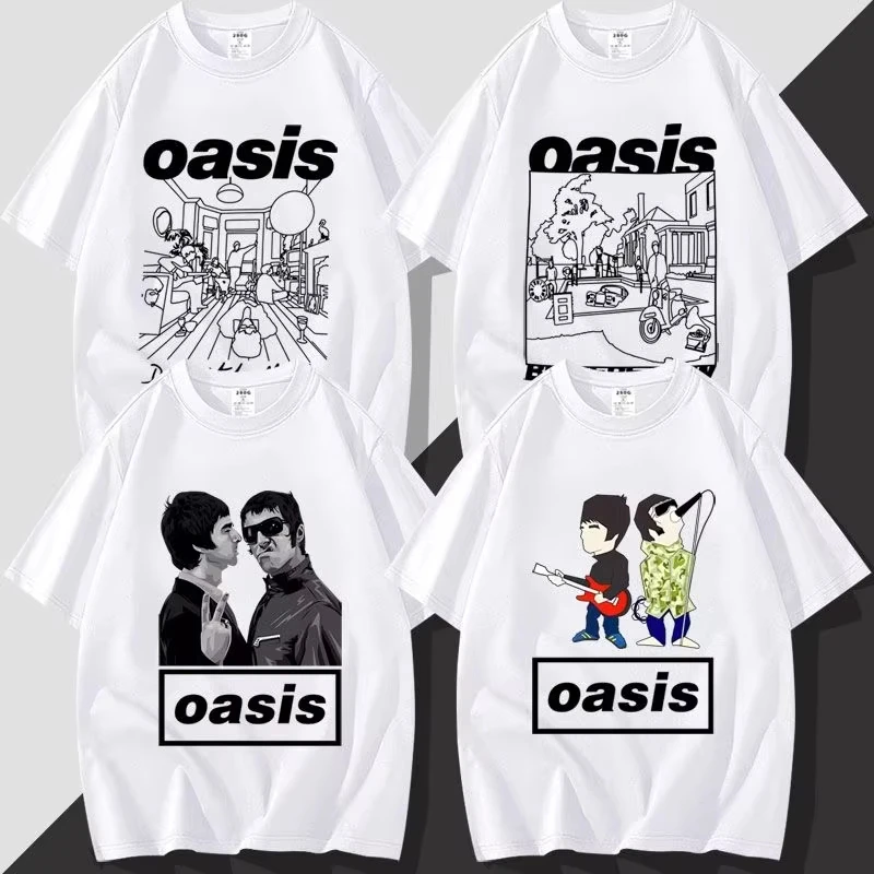 

Fashion British Street Oasis Band Oasis Loose Versatile Trendy Brand Short-sleeved Clothes Half-sleeved Cotton Couple T-shirt