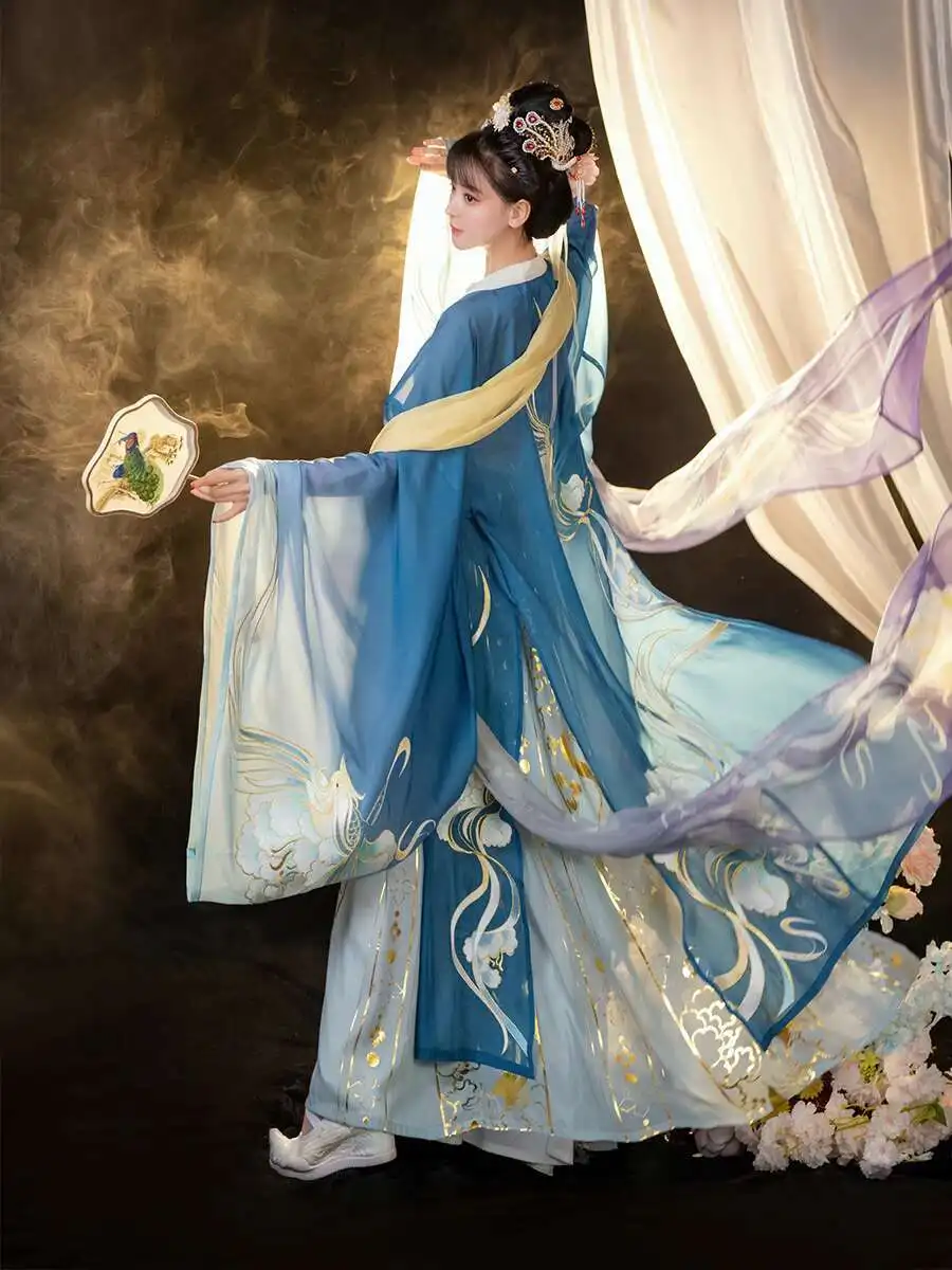 Hanfu 여성 당나라 Hezi 스커트 자수 셔츠 중국 스타일 고대 의류 가을 데일리 스타일 클래식 댄스 드레스
