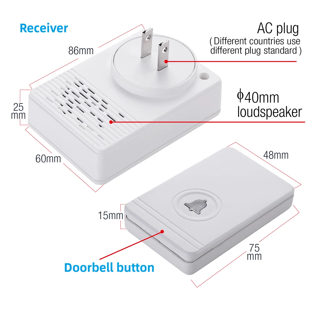 NineLeaf Wireless Doorbell Waterproof 48 Ringtones Alarm Safe Home Tactile Sensor for Home Office and Shop Open Door Ring Alarms