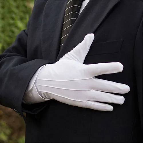 Guantes de algodón blanco para hombre, guantes formales de uniforme de esmoquin, guardia de Honor, desfile, ceremonia, disfraz, joyería de monedas, guante de mayordomo