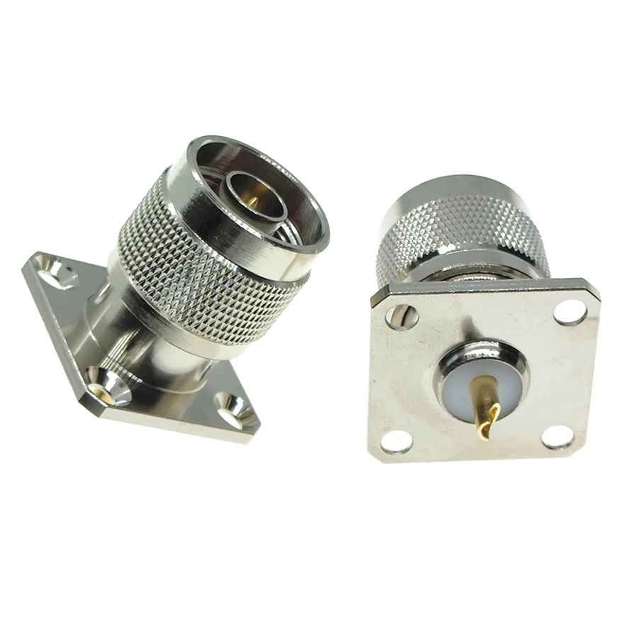 1Pcs RF N type Male Plug RF Coaxial Connector 4-hole Panel Mount flange With Solder Cup Brass Copper  Stub Terminal