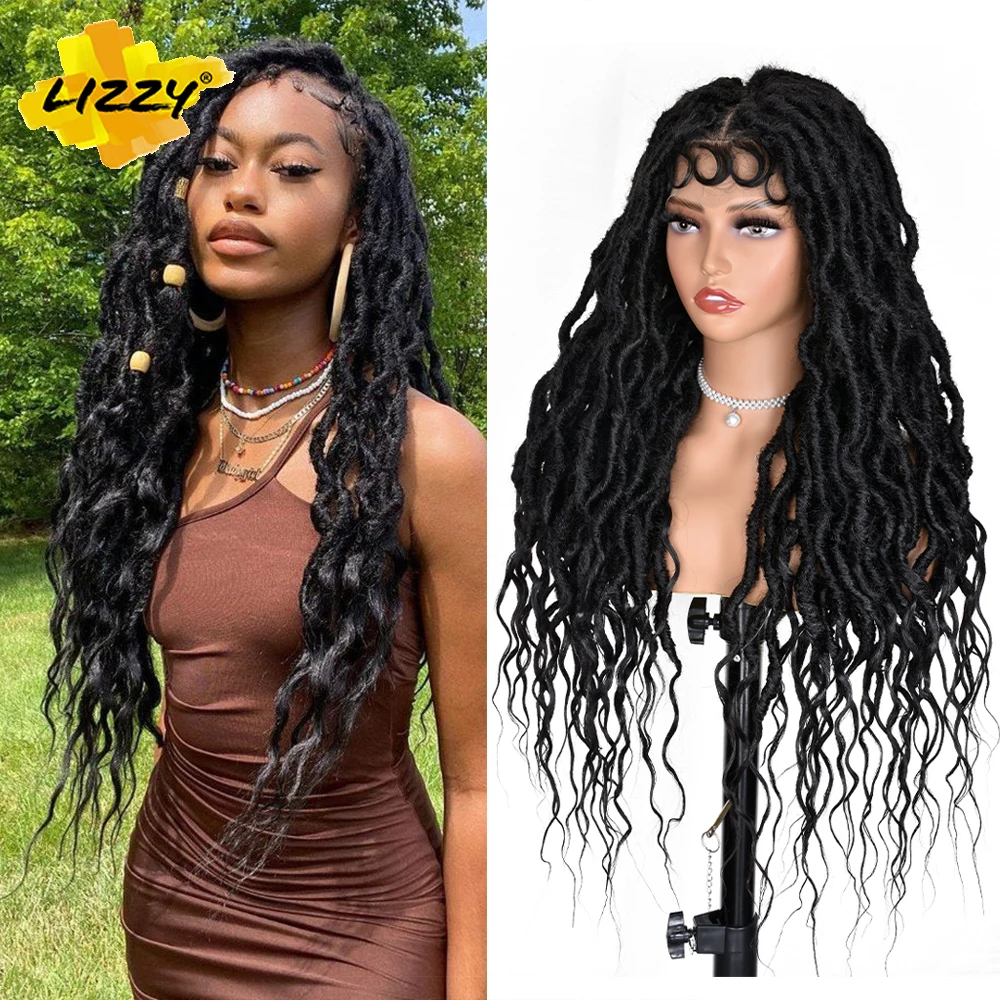 Synthetic Full Lace Braided Wigs For Black Women Goddess Crochet Box Wig 32 Inches Braiding Hair Dreadlocks Free Part Lace Wig