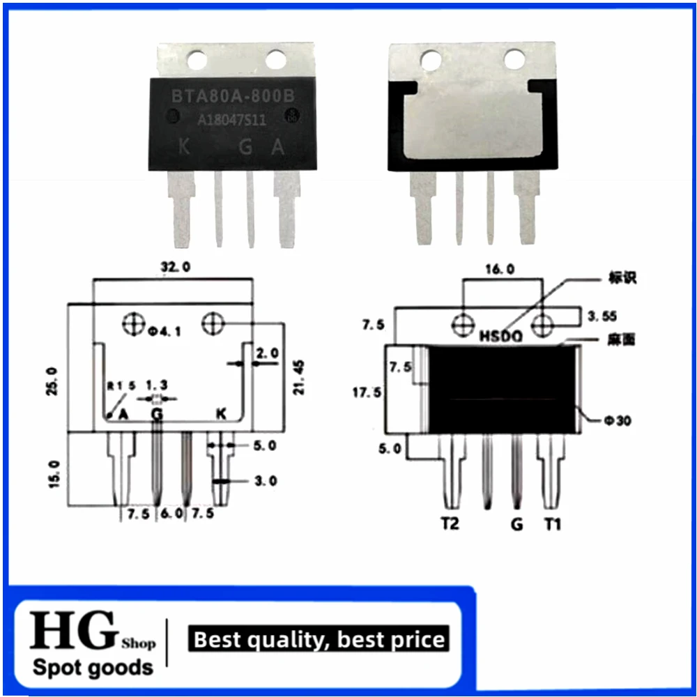 Tiristor bidireccional de BTA100A-1600B en línea, TO-4P BTA80A 60A 100A 800B 1200B 1600B, 800V 1200V, lote de 2 unidades