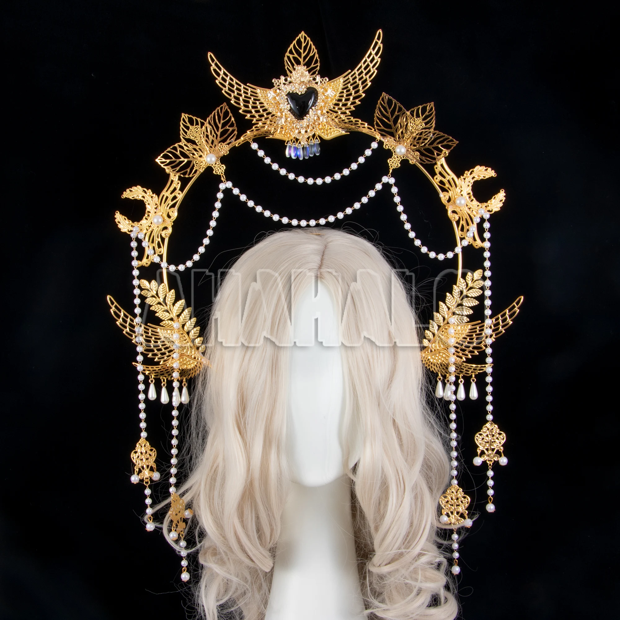 고딕 KC 헤일로 빈티지 태양 ​​여신 바로크 천사 날개 헤일로 헤드 피스 로리타 티아라 크라운 머리띠 할로윈 헤어 액세서리