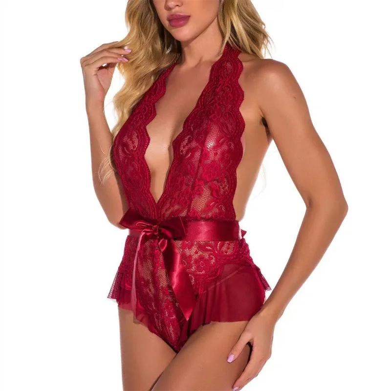 الملابس الداخلية، ملابس الجنس، الحمالات، بذلة مجوفة، بدلة الجنس النسائية المثيرة والساخنة، مشد ضيق مفتوح، فستان نسائي عميق على شكل حرف V من الدانتيل #2