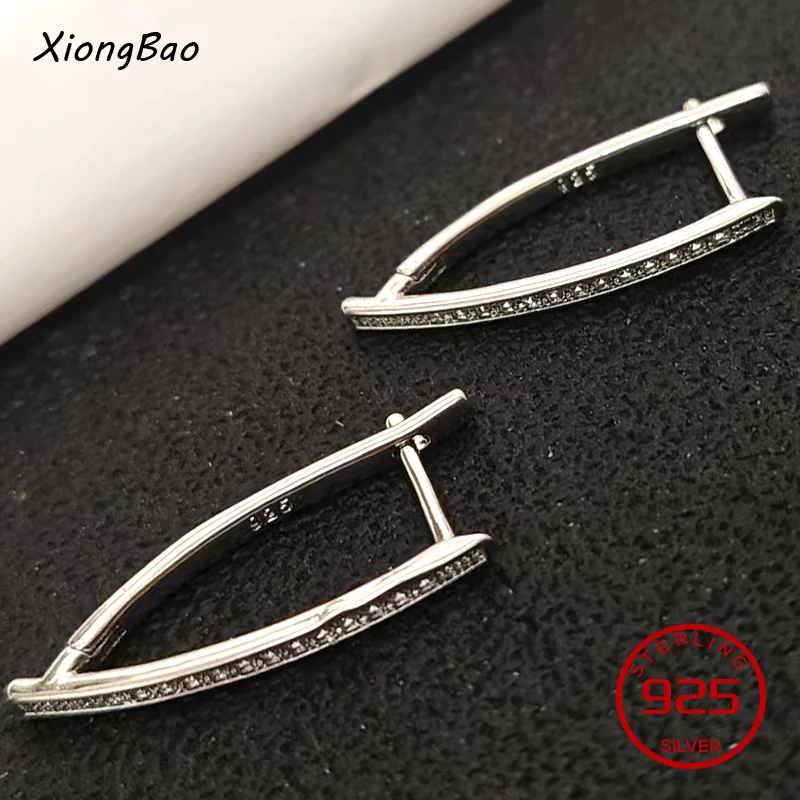 Fine Jewelry Simple V-Shape Irregular Geometric Design Ear Buckle Korean Stamp 925 Sterling Silver Zircon Earrings For Woman