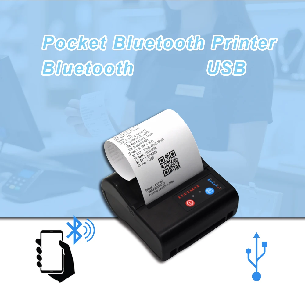 80mm P80H50 Thermal Portable Mini Receipt Printer for Small Business 3Inch Paper Roll Label Printing Machine with USB+Bluetooth