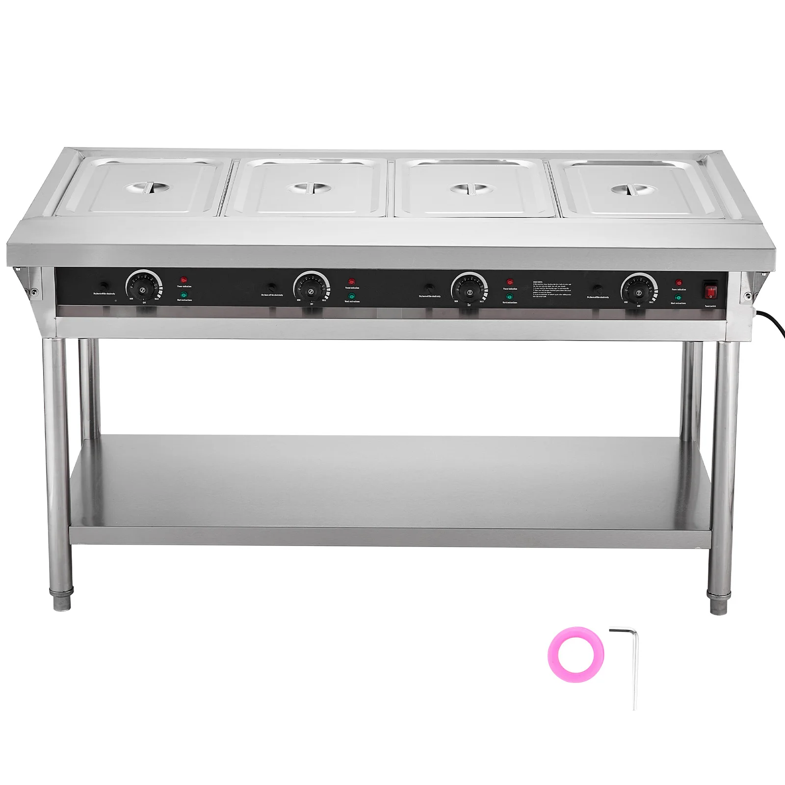 4-Pan Commercial Food Warmer, 450W x 4 Stainless Steel Buffet Catering Food Warmer with Undershelf and Workspace, Electric Steam Table with Independent Temperature Control, Designed for Restaurant