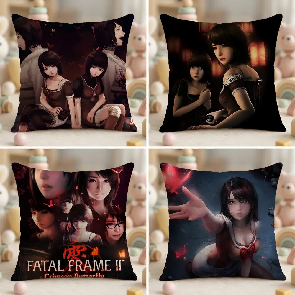 Game F-Fatal Frame II Crimson Butterfly Cushion Cover Wrinkle-Resistant Short Plush Pillow Case Breathable Machine-Washable