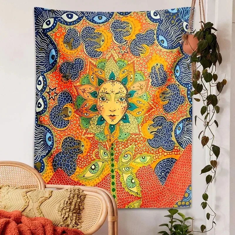 VIKAMA Mermaid Tapestry Fantasy Wall Hanging Boho Ocean Goddess Art with Evil Eye Mandala for Bedroom Bathroom Home Decor