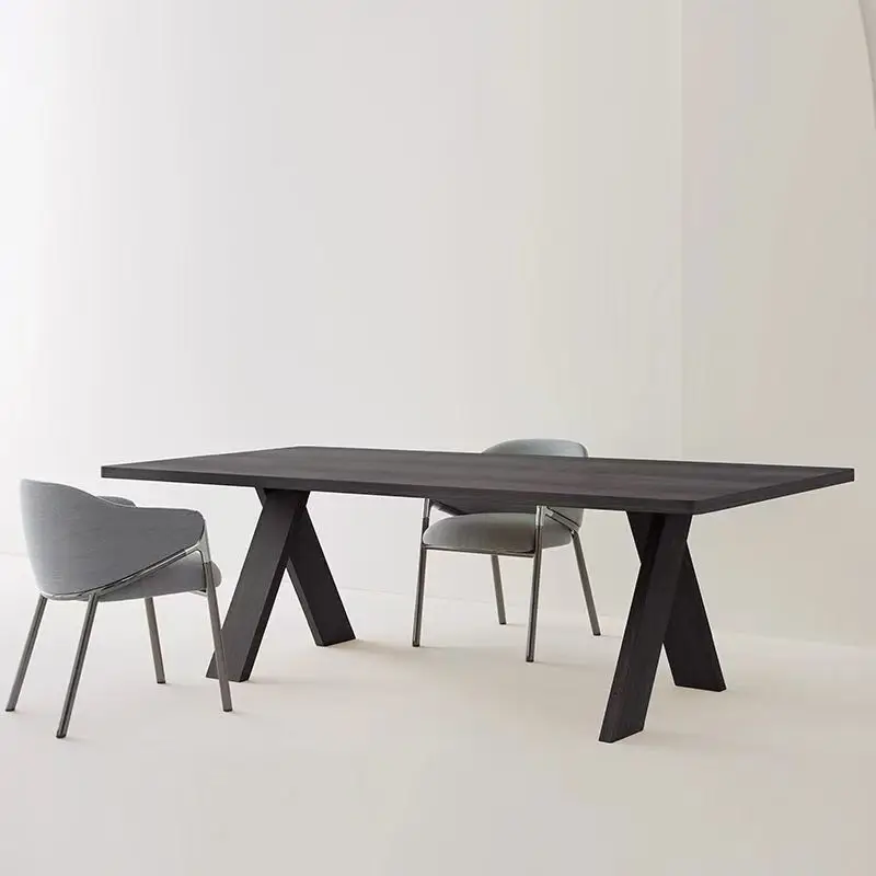 

Black ash wood grain solid wood dining table Small apartment Modern simple living room Household dining table Eating table D
