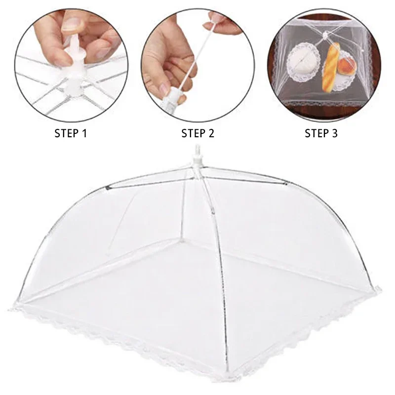 Food Cover Large Pop-Up Mesh Screen Food Cover Tent Dome Net Umbrella Picnic Home Kitchen Folded Mesh Anti Fly Mosquito Umbrella