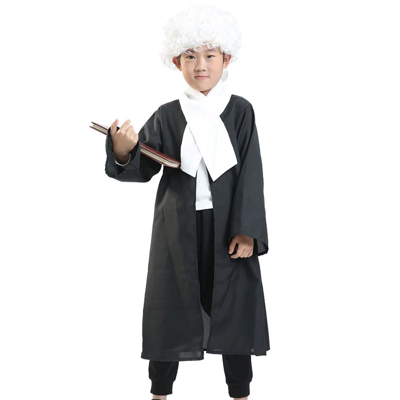 Children's Judge Lawyer Boy Girl Carnival Party Masquerade Dance Coat Wig Suit Cute Decoration Cosplay Halloween Costume for Kid