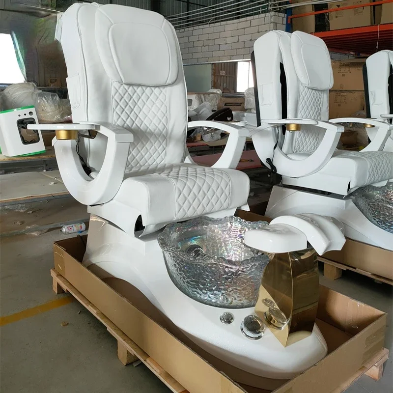 

Nail Salon Furniture Equipment White Golden Electric Reclining Massage Manicure Foot Spa Luxury Pedicure Chairs