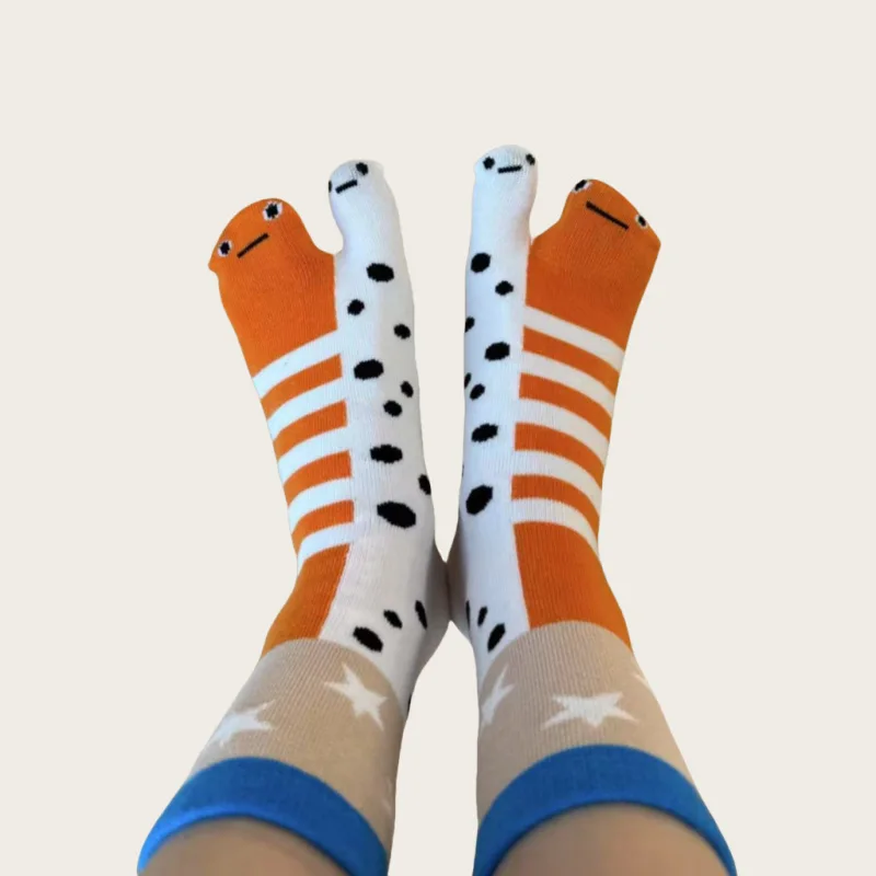 1/3 Doppel Garten Aal Gedruckt Männer Frauen Mittlere Socken Modische Niedlichen Cartoon Streifen Weiche Bequeme Vier Jahreszeiten Casual Socken – Detail 4