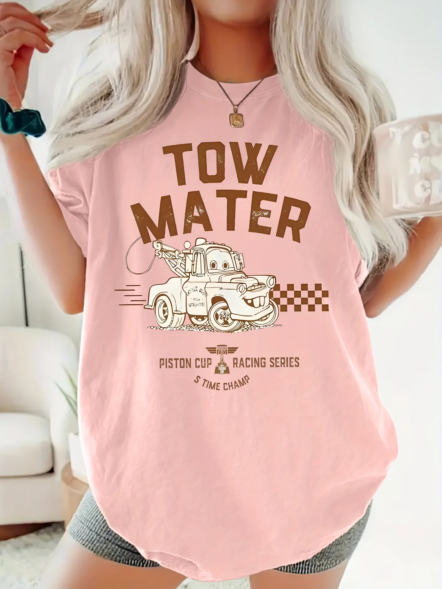 

Футболка Disney Cars Mater, хлопковая мужская и женская повседневная модная уличная одежда, свободная одежда большого размера с короткими рукавами, унисекс, наряд для мероприятий