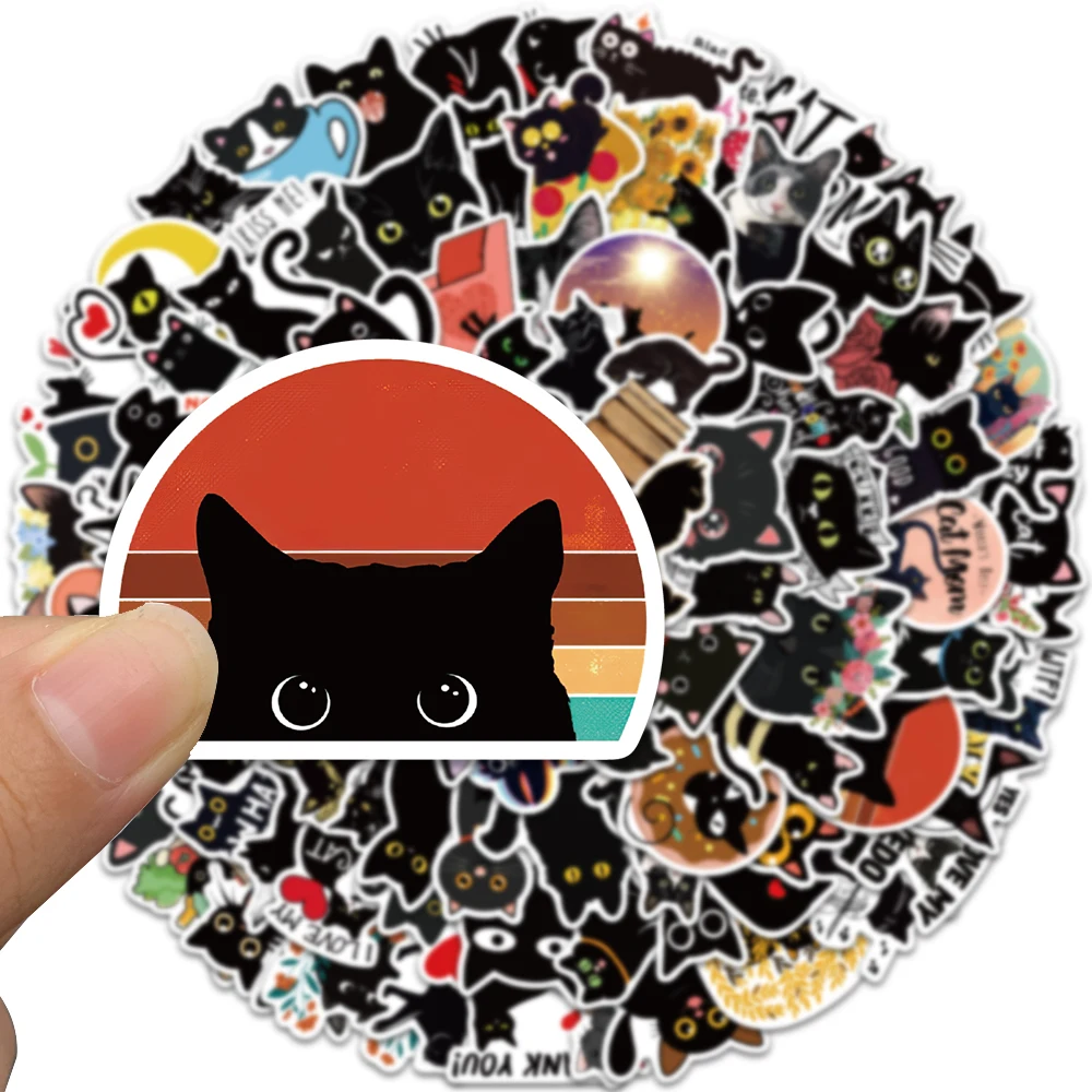 100pcs Cartoon Black Cat Stickers Scrapbook Phone Guitar Laptop Luggage Cool Waterproof Sticker Children Classic Sticker