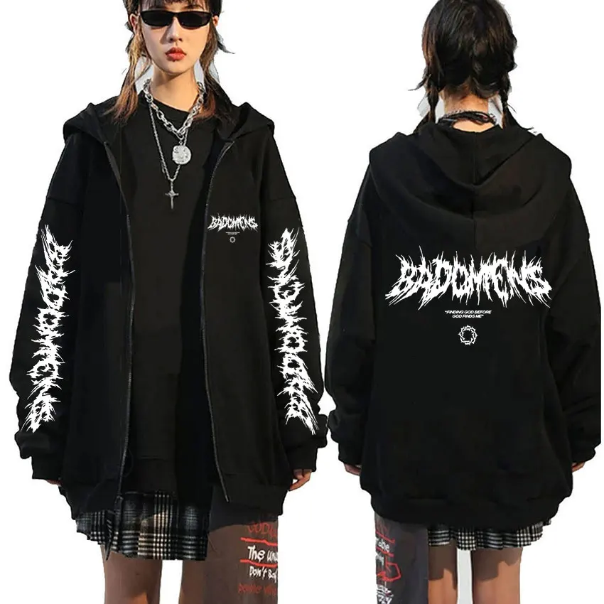 Bad Omens Band Finding God Before God Finds Me Graphic Zipper Hoodie Men y2k Jacket Men's Vintage Rock Gothic Zip Up Sweatshirt