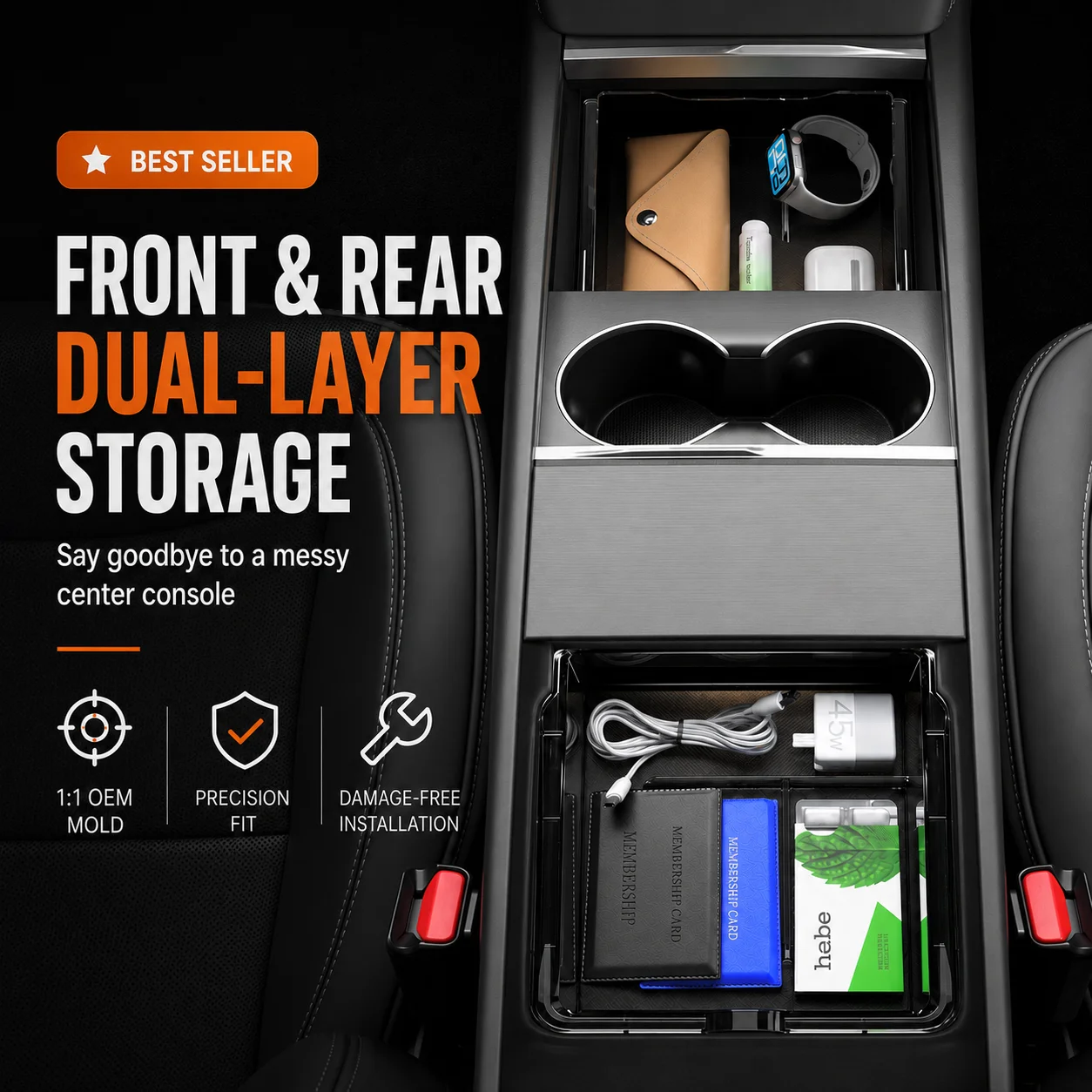 Center Console Upper Storage Box ABS Silicone Non-Slip Front Rear Armrest For Tesla Model 3 Model Y Juniper YL Car Supplies view 3