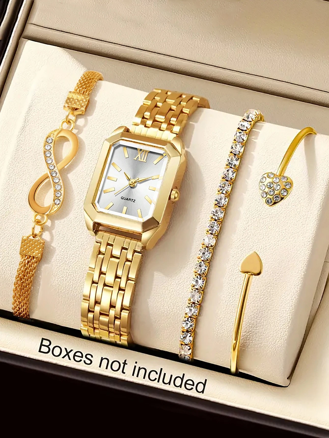 

A lady's compact quartz watch and an inlaid bracelet set, suitable as a holiday gift, without the box.