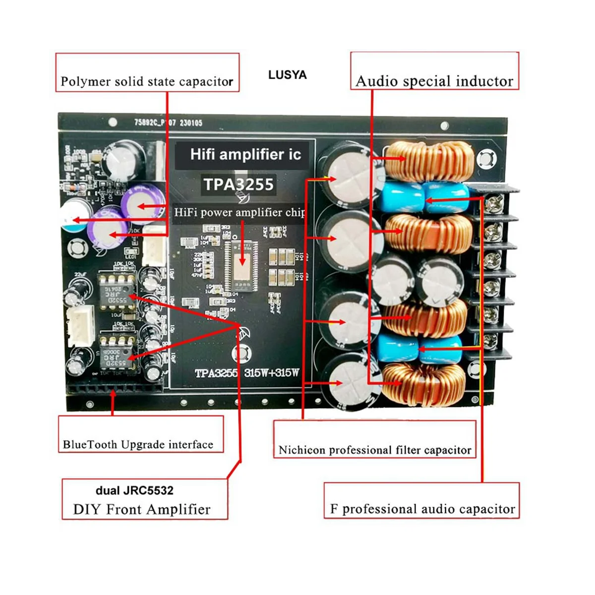 A57G-Upgraded TPA3255 2.0 DC19-40V PBTL 600W 315W + 315W Stereo Class D Digital High Power HiFi Amplifier Board(Without)
