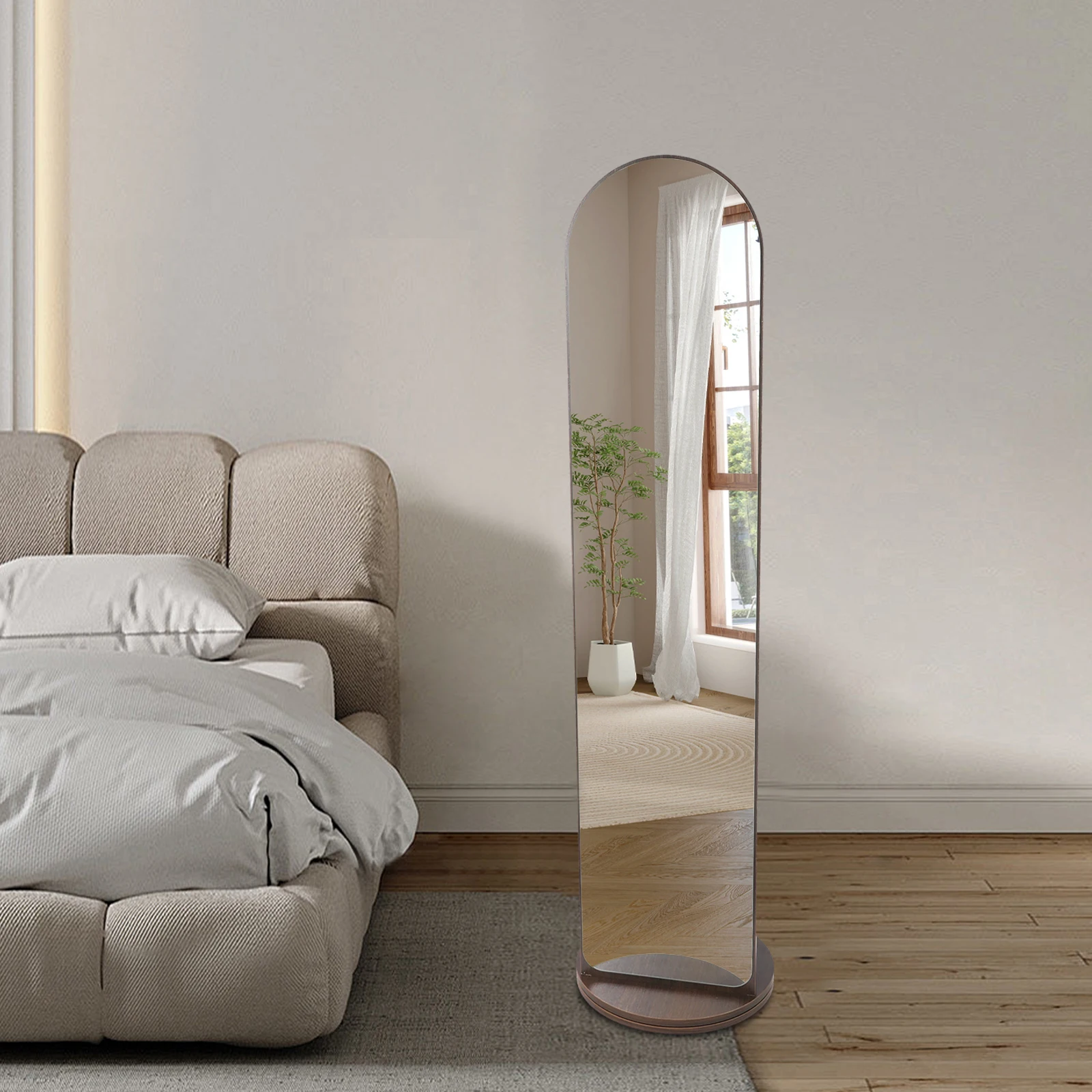 3-in-1 Coat Rack with Full Length Mirror, Standing Wardrobe Rack with Storage Shelf & 4 Hooks, 360° Swivel Modern Hall Tree Home