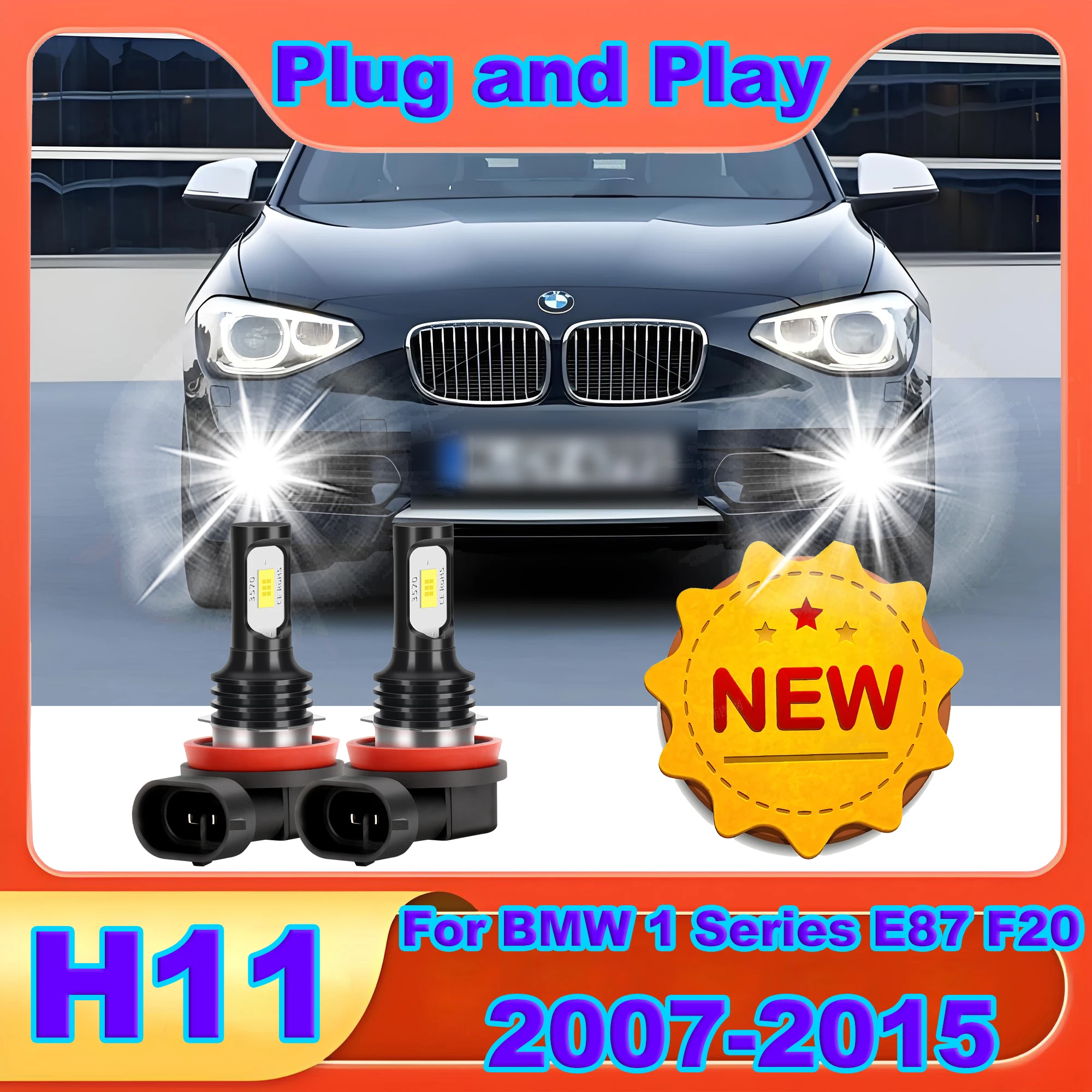 

2PCS H11 Front Fog Light 6000K White High Quality 3570 CSP Chips LED Light Bulb For BMW 1 Series E87 F20 Accessories 2007-2015