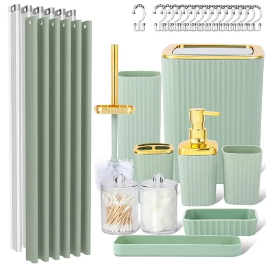 

Набор аксессуаров для ванной LigtGreen, 23 предмета: белые шторки для душа, дозаторы для мыла, стаканы, поднос для мыла.