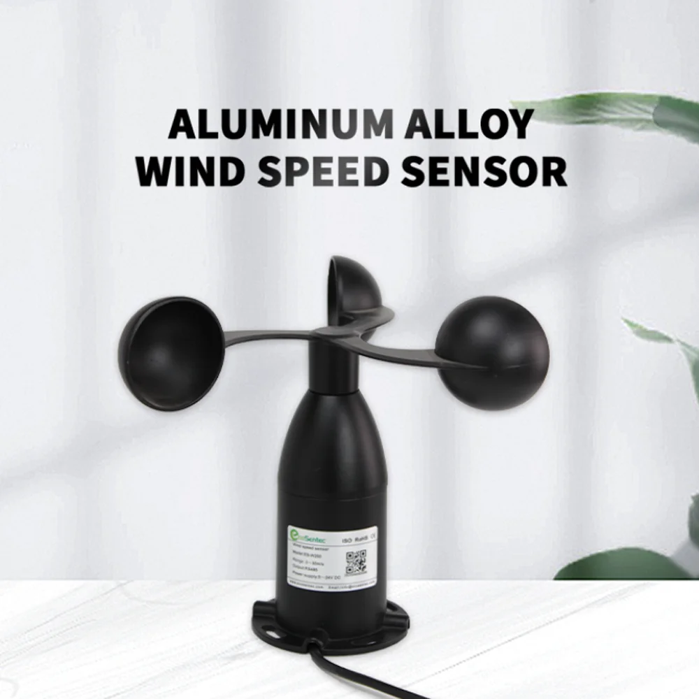 ES-W200 Cup Wind Speed Sensor Aluminum Alloy 3 Cup Anemometer Heated Optional Weather Resistant Meteorological Wind Speed Sensor