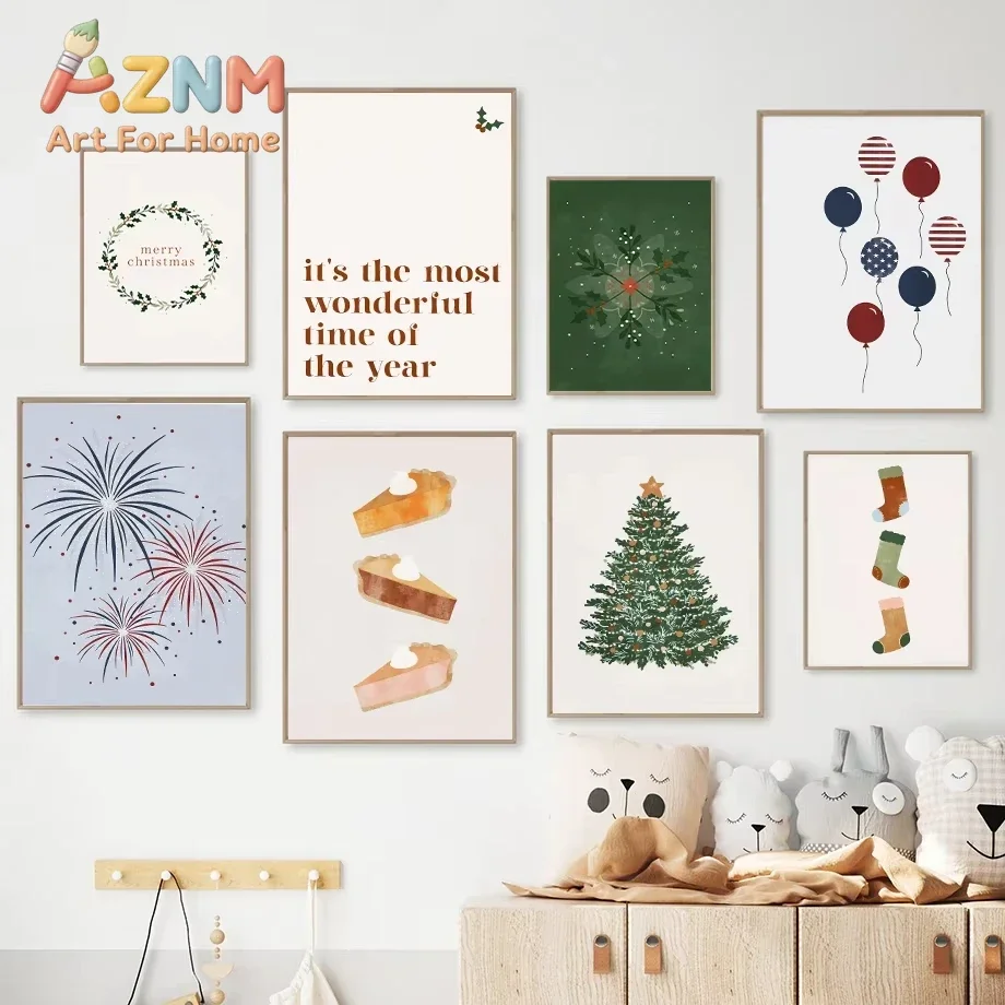 New Year Christmas Firework Christmas Tree The Most Important Day Fashion Wall Art Canvas Painting Nordic Poster Room Decor