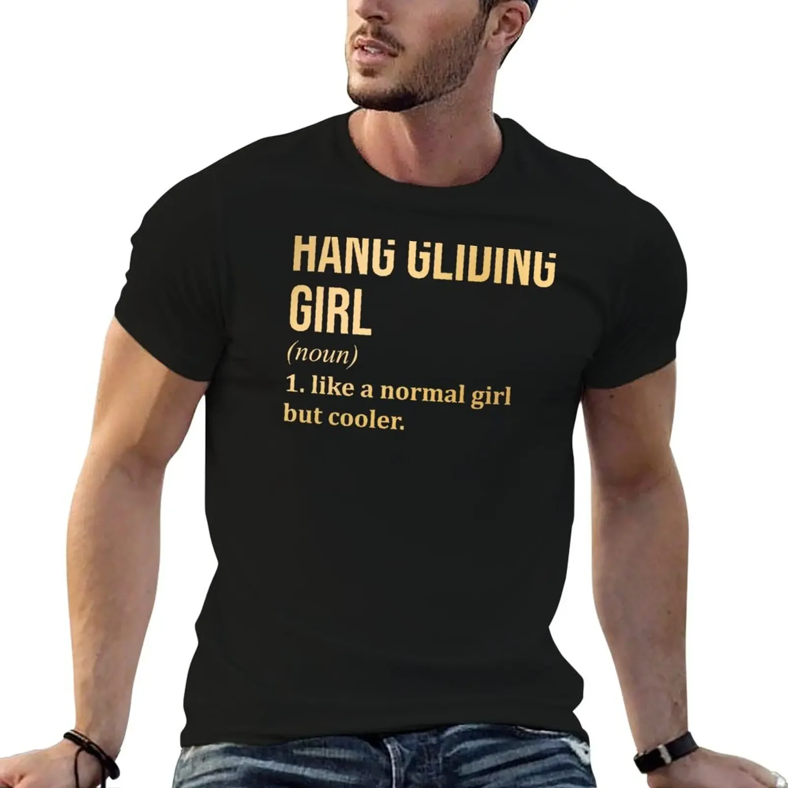 

Hang Gliding Girl Definition in Gold T-Shirt plus sizes oversize t-shirts man anime clothes t shirts for men cotton