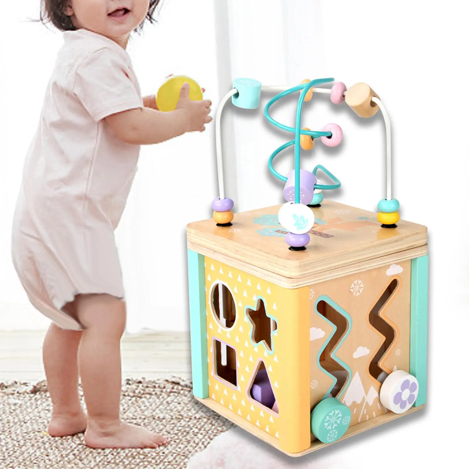 Labirinto de contas de brinquedo multifuncional educação infantil labirinto de contas de madeira brinquedo cubo de atividade