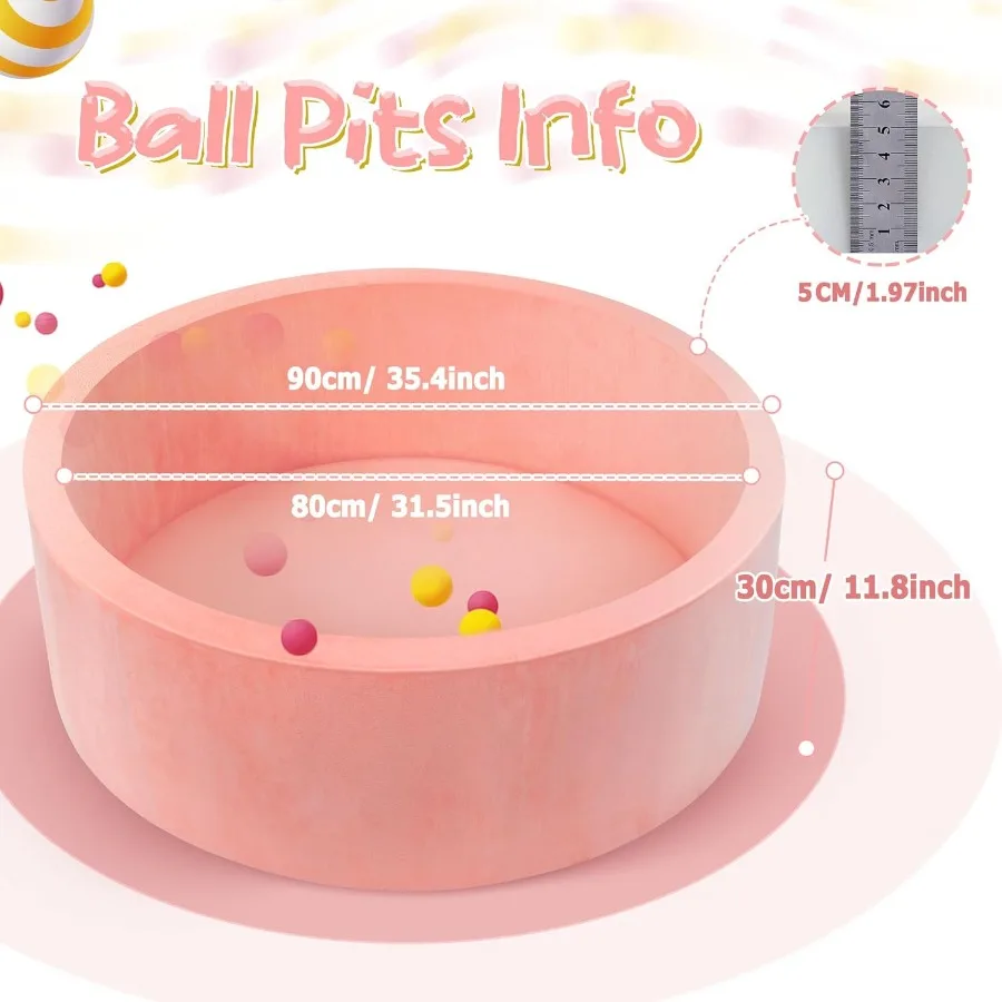 Poço de bola de espuma para bebês, 35.4 "x 11.8", poços de bola para crianças, cercadinho redondo macio para crianças, piscina de bolinhas com esponja de memória macia, ideal gi