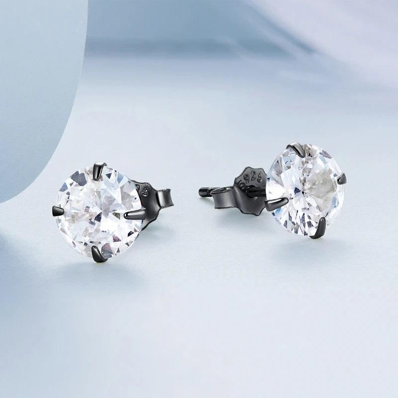 Set 4 Paia Orecchini In Argento 925 Con Zirconi Cubici - Anallergici, Rotondi 2/3/4/5 Mm - In Scatola Regalo