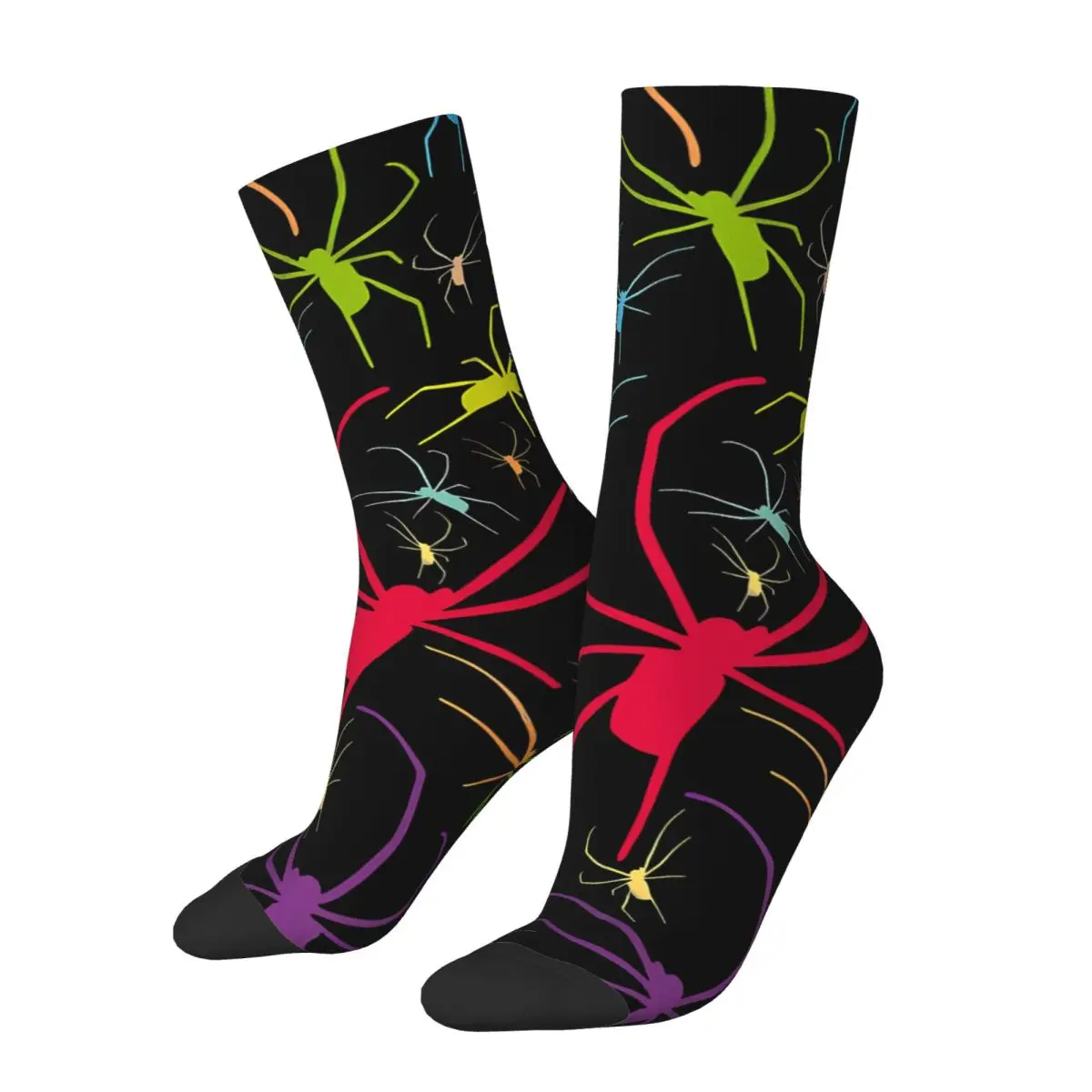 

Happy Men's Socks Crawling Colored Spiders Vintage Spider Web Animal Hip Hop Seamless Crew Sock Gift Pattern Printed