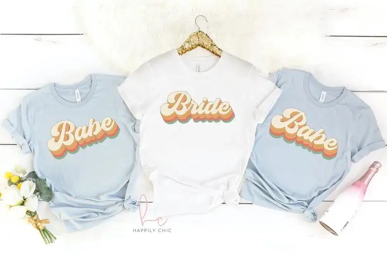 

retro bride bridesmaid shirts- bachelorette party shirts- brides babes bride tribe squad- gifts for bridesmaid proposal