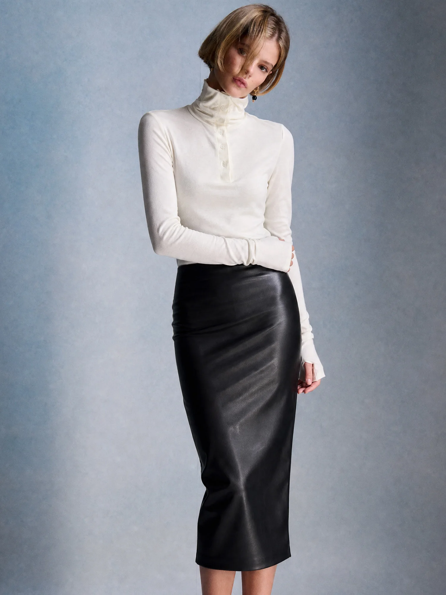Double-Sided Knitted Base Layer Shirt Long Sleeve High Collar Slimming T-Shirt Women's Casual Style Comfortable Breathable Co...