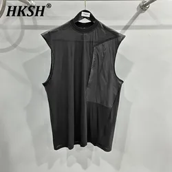 HKSH Men's Tide Streetwear Spring Summer New Dark Vest High Street Patchwork Cut Design Thin Fabric Sleeveless Tank Tops HK2025