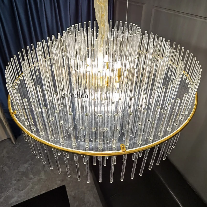 Candelabro redondo de cristal de lujo para salón de banquetes, hotel, sala de estar, dormitorio, candelabro de techo de cristal alto